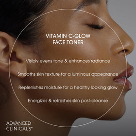 Advanced Clinicals label close-up showing vitamin C and ferulic acid highlights