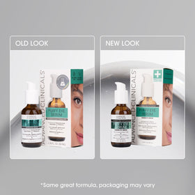Advanced Clinicals serum on bathroom vanity with mirror showing daily routine compatibility benefit