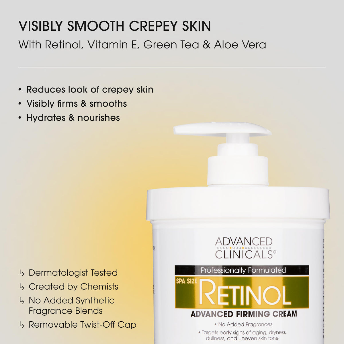 Advanced Clinicals open jar of retinol cream displaying creamy texture and quick absorption benefit