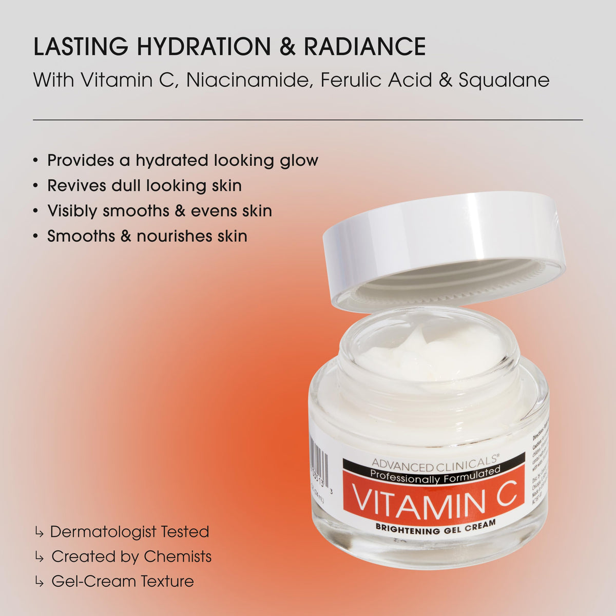 Advanced Clinicals jar open with gel-cream texture highlighting smooth hydration