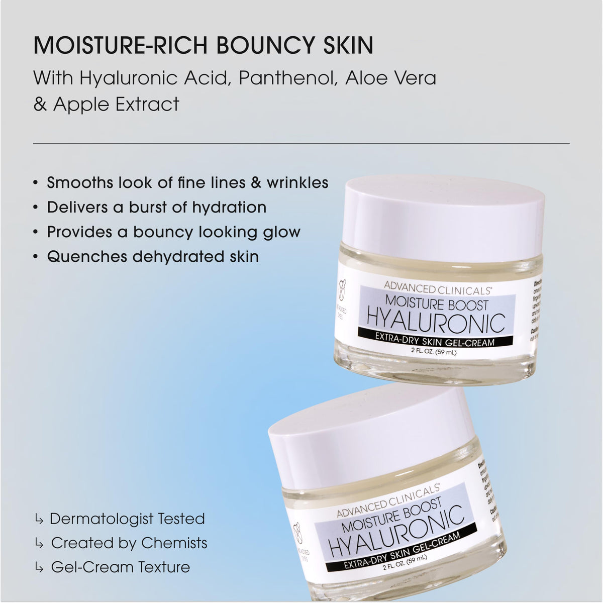 Advanced Clinicals open jar texture close-up highlighting lightweight gel-cream hydration