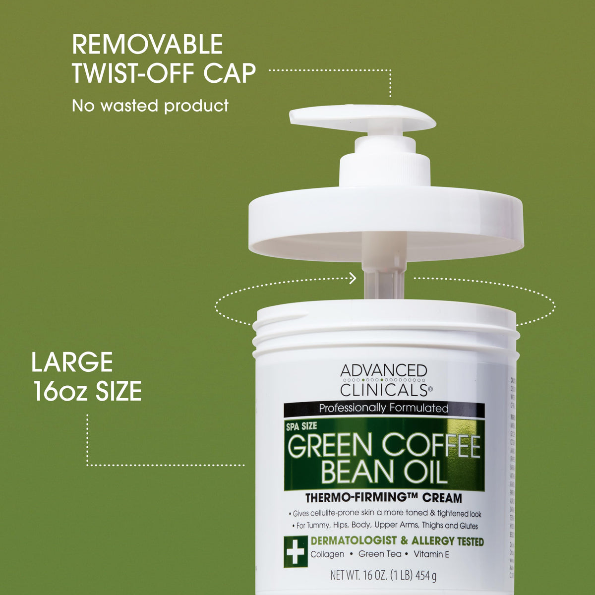 Advanced Clinicals pump dispensing cream demonstrating easy application
