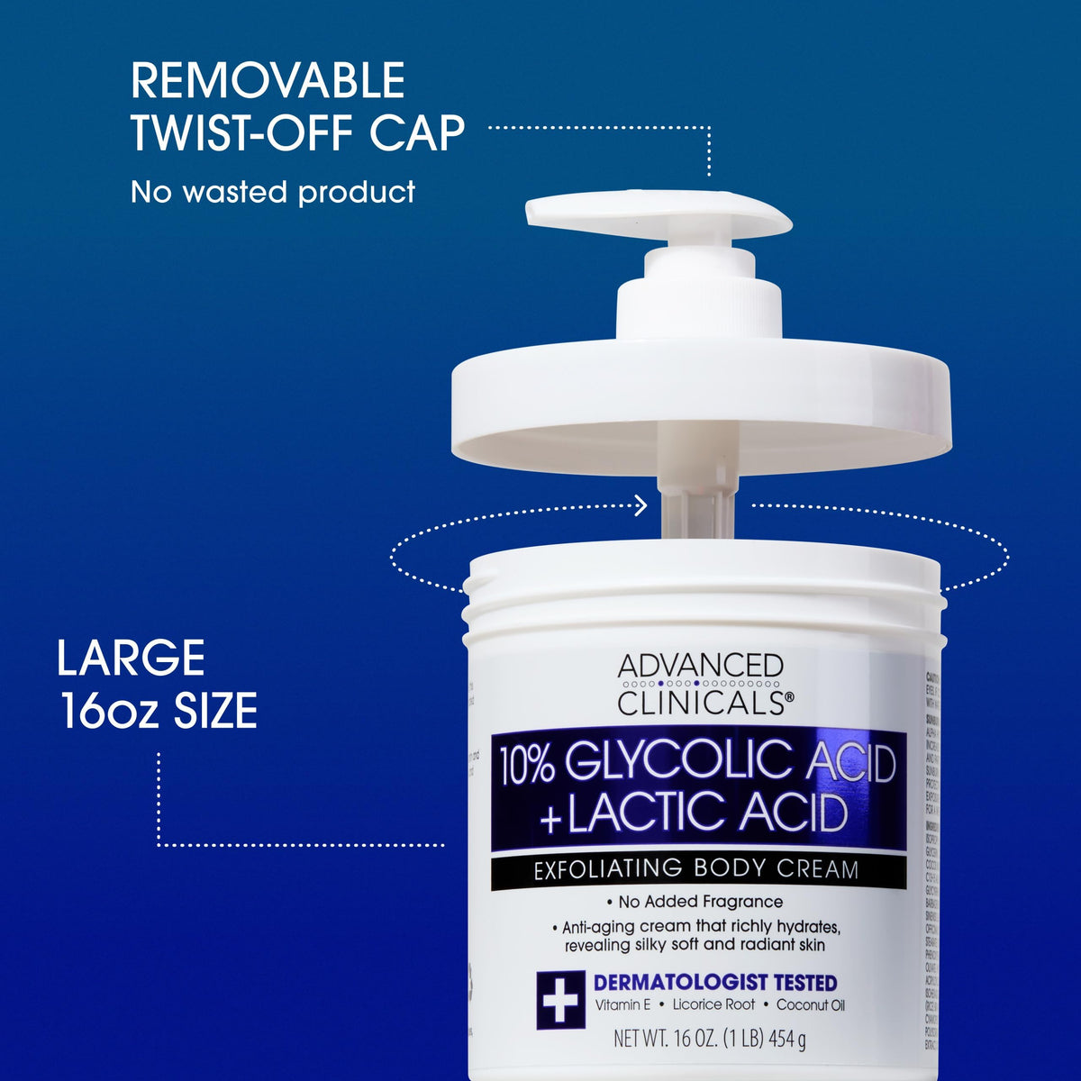 Advanced Clinicals lotion being dispensed to show easy pump application benefit