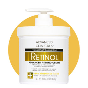 Advanced Clinicals retinol cream front label showing 16 oz and benefits