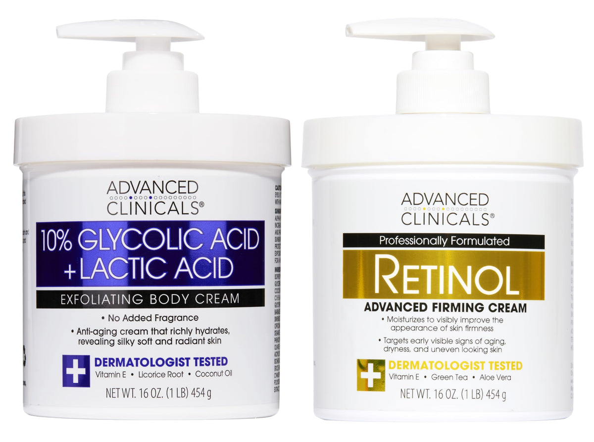 Advanced Clinicals front packaging showing the retinol and glycolic set benefits