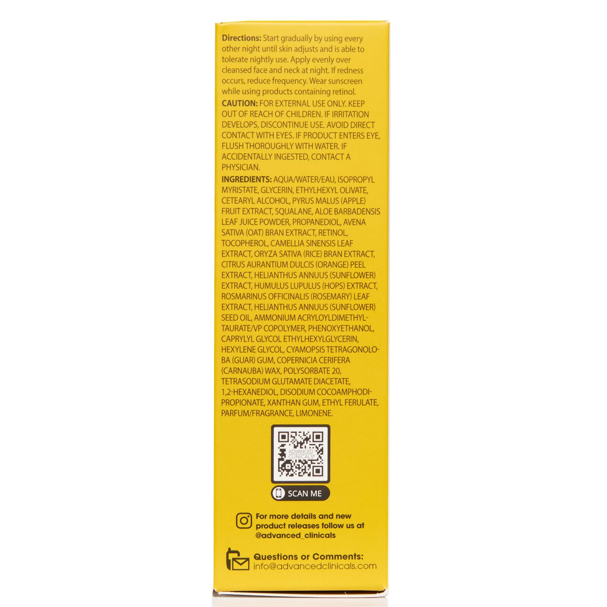 Advanced Clinicals bottle on bedside table, nighttime skincare convenience