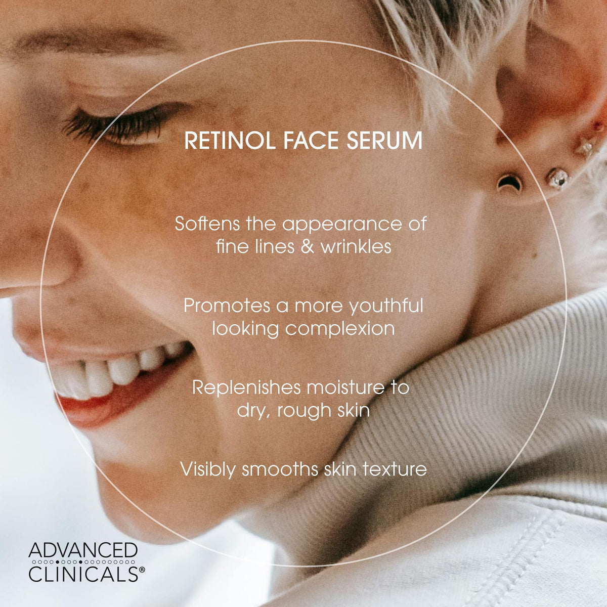 Advanced Clinicals milky serum texture on fingertip, hydrating smooth finish