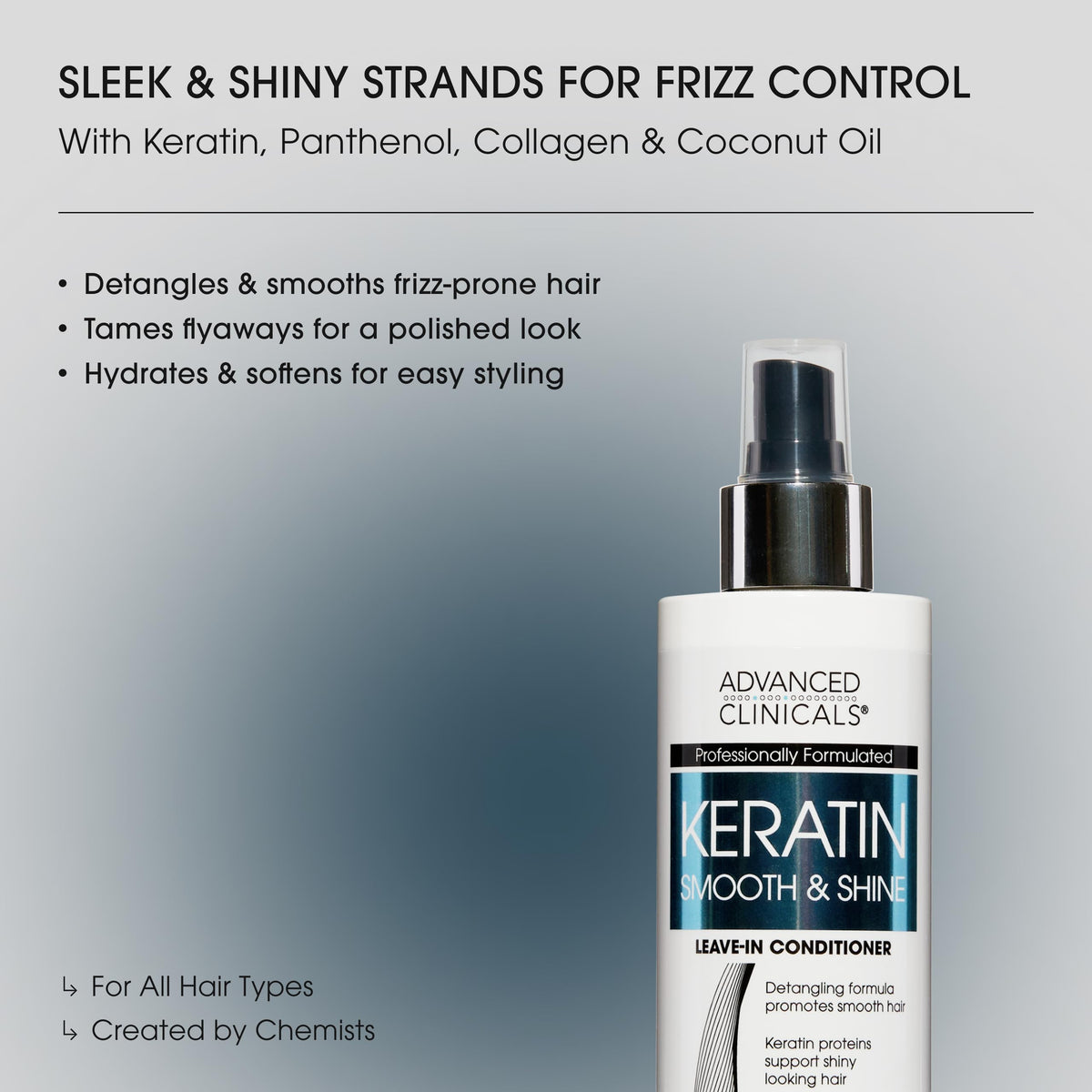 Advanced Clinicals mist spray action delivering lightweight detangling