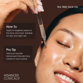 Advanced Clinicals oil applied to hand demonstrating lightweight, non-greasy finish