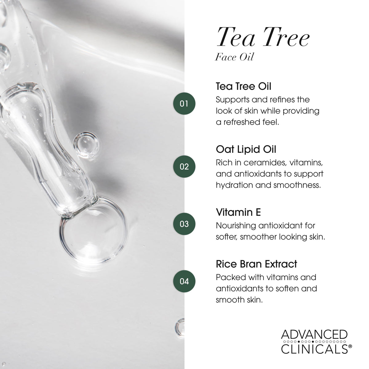Advanced Clinicals tea tree leaves ingredient close-up highlighting botanical conditioning
