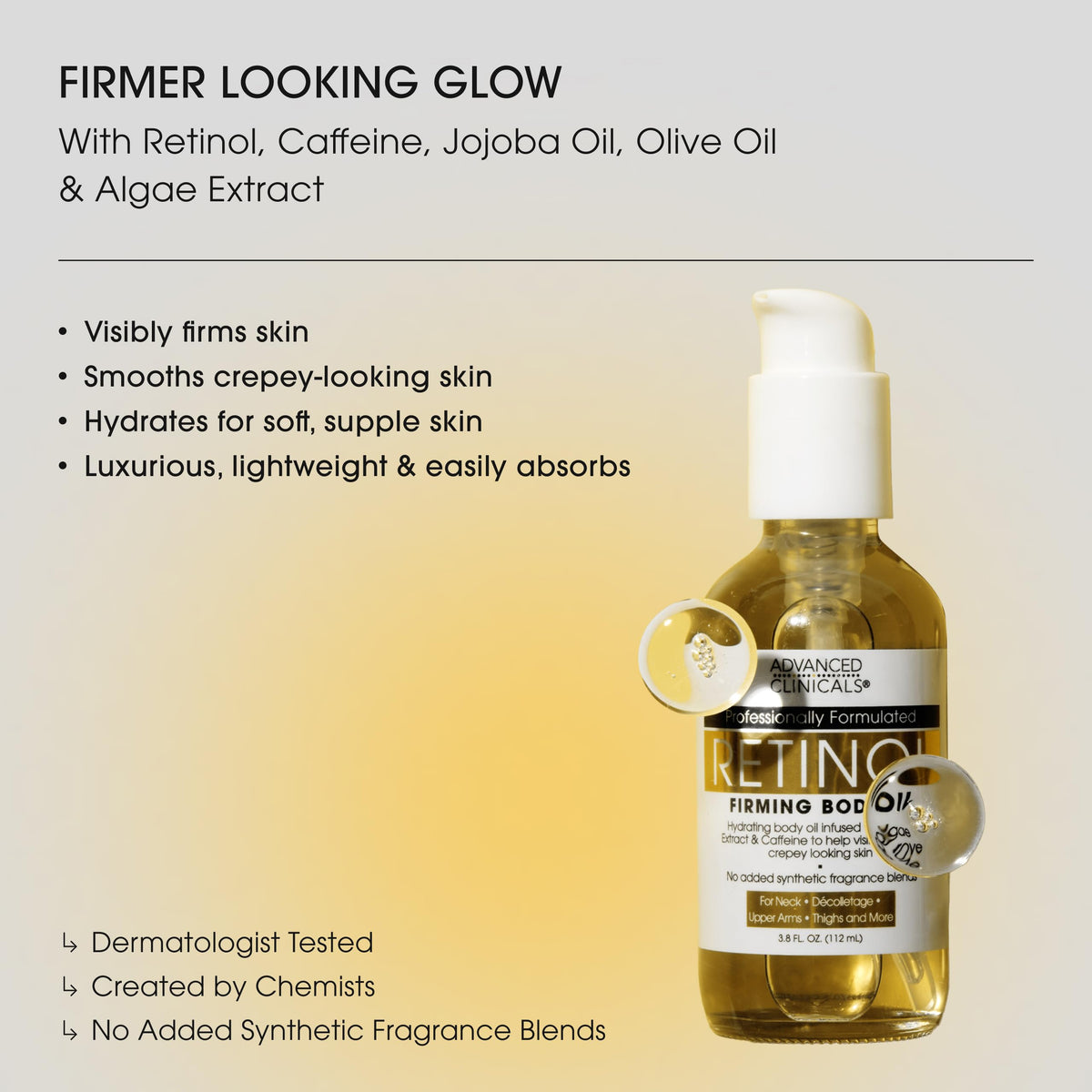 Advanced Clinicals oil texture close-up highlighting silky absorption benefit
