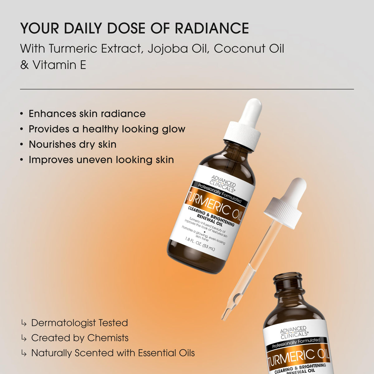 Advanced Clinicals dropper dispensing serum highlighting precise application