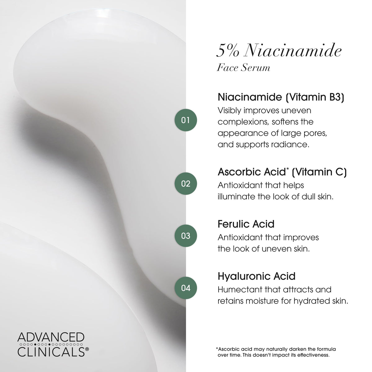 Advanced Clinicals applying serum on hand to show lightweight feel and easy layering