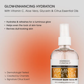Advanced Clinicals close-up of rosewater and vitamin C label, highlighting antioxidant benefits