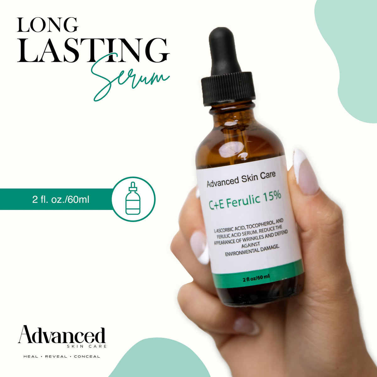 Advanced Skin Care label closeup highlighting ingredients and formulation benefit