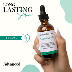 Advanced Skin Care label closeup highlighting ingredients and formulation benefit