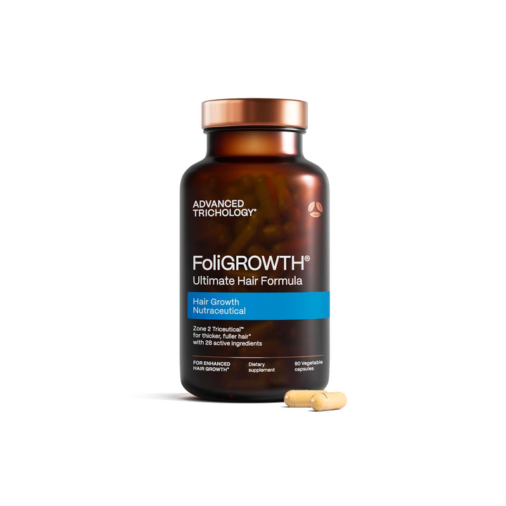 Advanced Trichology bottle front label showing product benefits