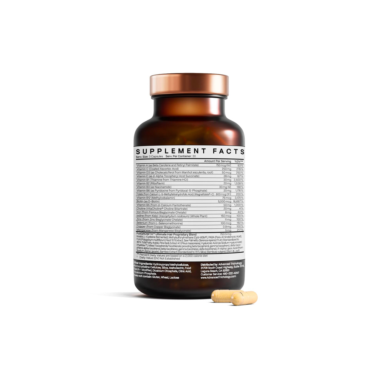 Advanced Trichology packaging side view showing product information