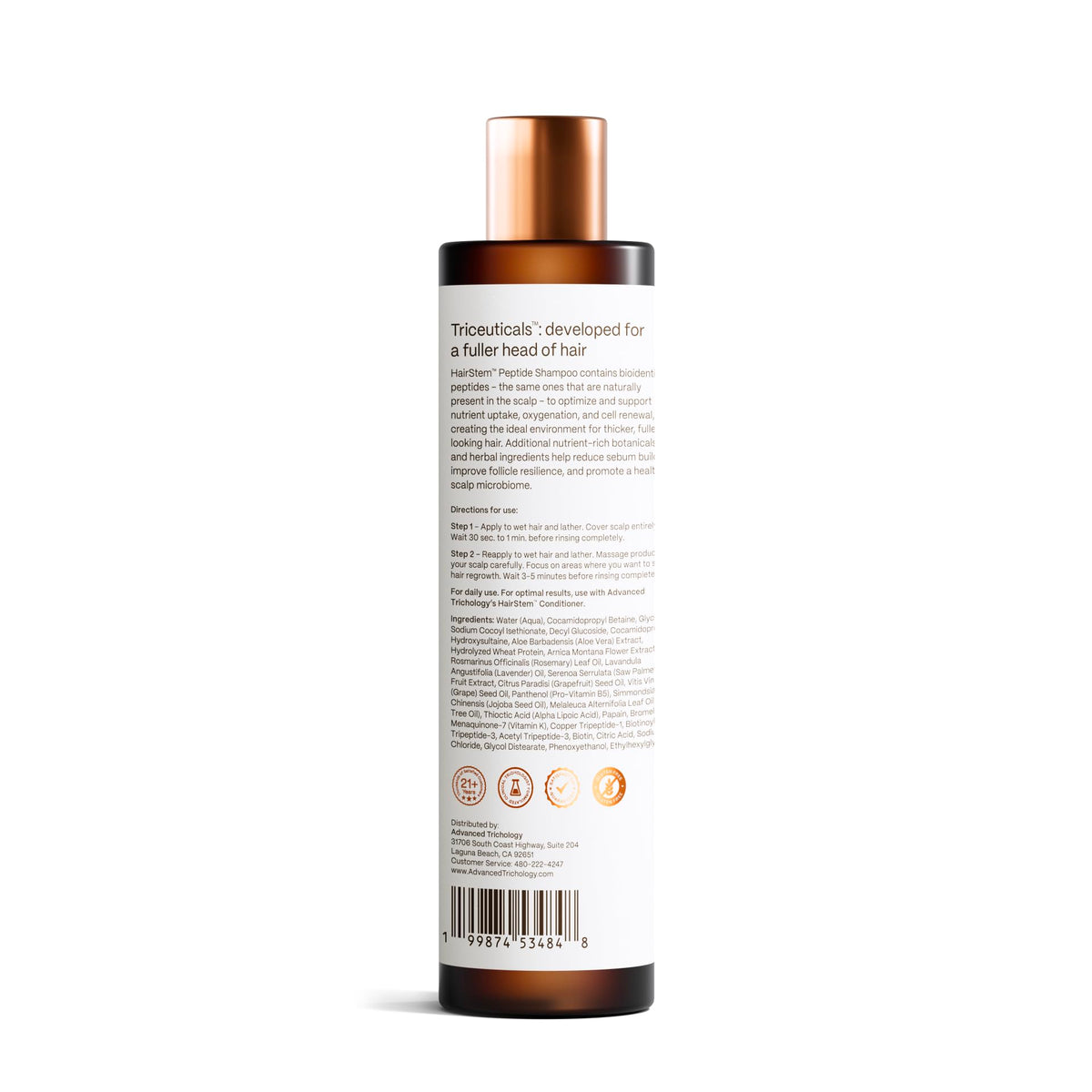 Advanced Trichology comparative visual suggesting fuller-looking hair after regular use