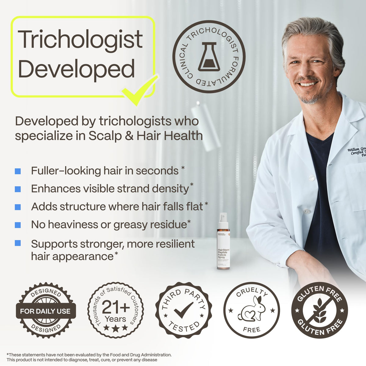 Advanced Trichology close-up texture of lightweight spray for non-greasy volume