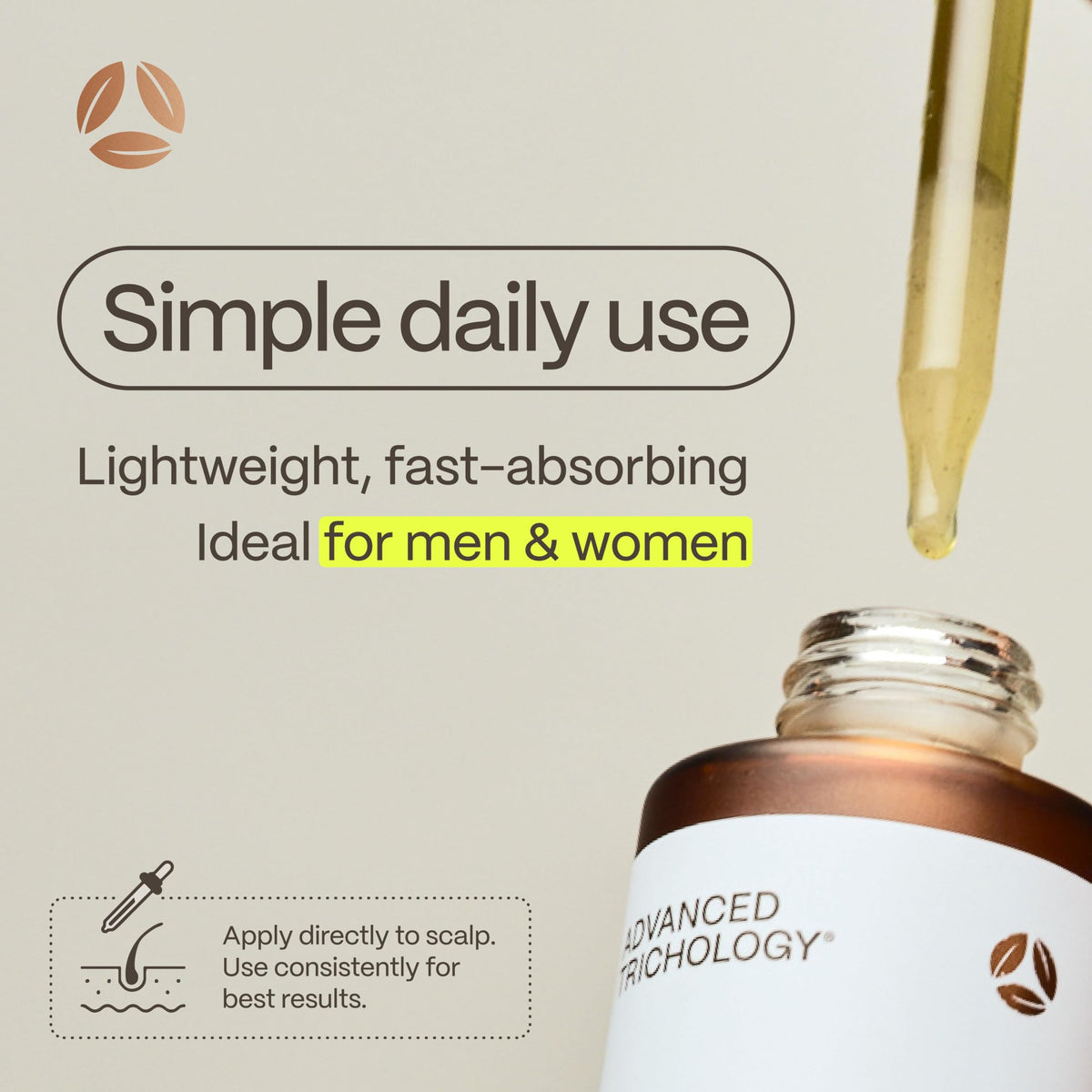 Advanced Trichology HairStem serum texture on skin demonstrating lightweight absorption