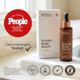 Advanced Trichology NutraM applied to scalp demonstrating targeted absorption benefit