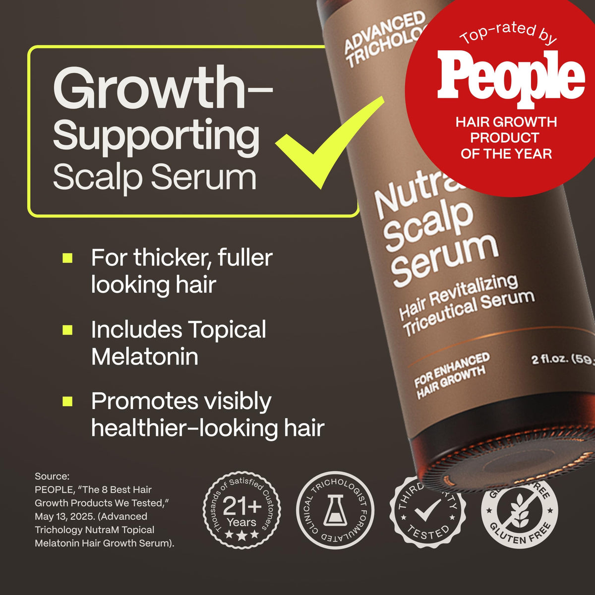 Advanced Trichology NutraM dropper dispensing serum highlighting smooth texture