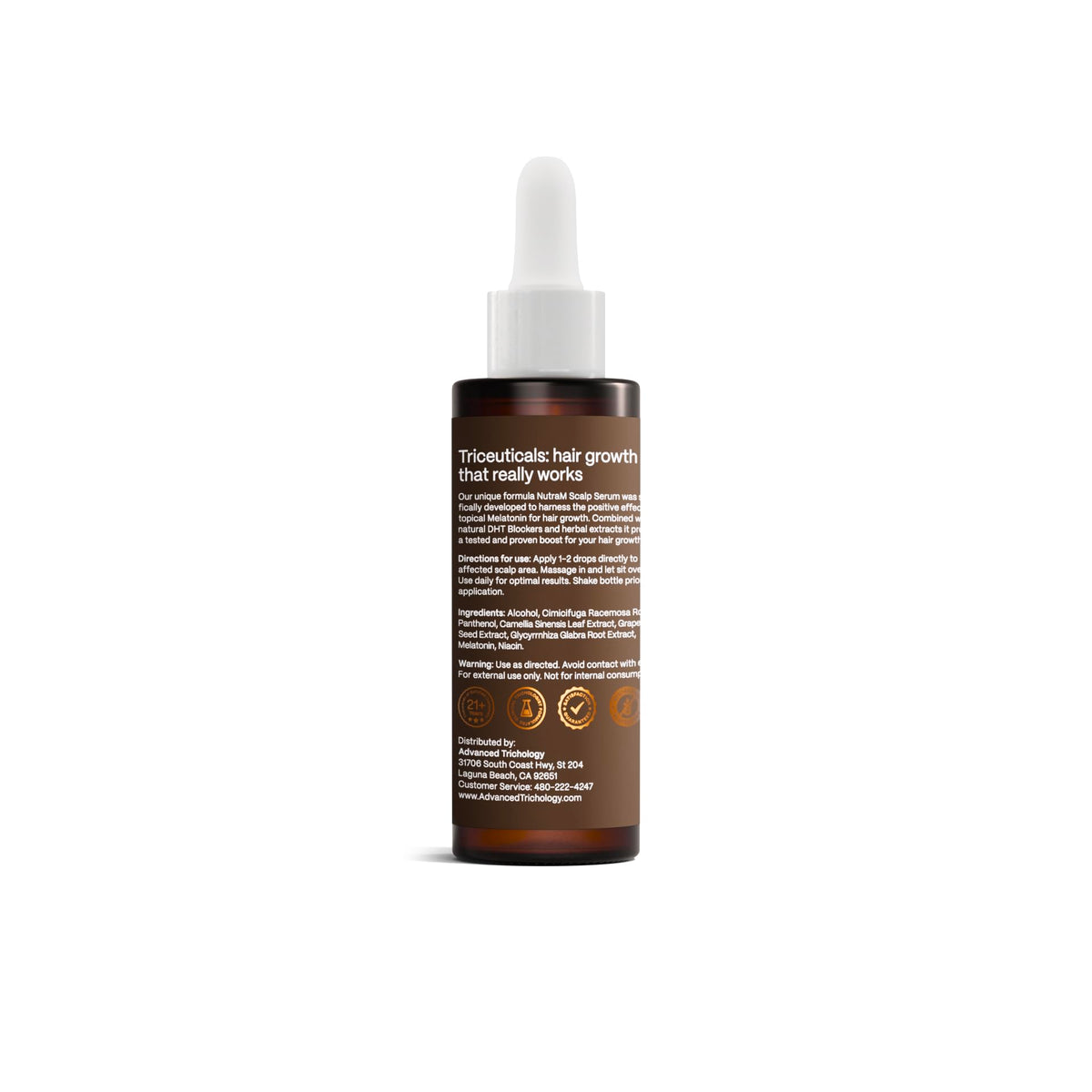 Advanced Trichology NutraM on bathroom shelf as part of daily hair-care routine benefit