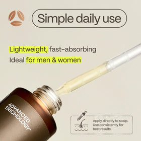 Advanced Trichology NutraM bottle in hand showing size and easy daily use benefit