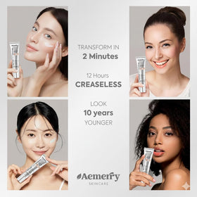Aemerry application on clean skin illustrating gentle stroke and immediate lifting effect