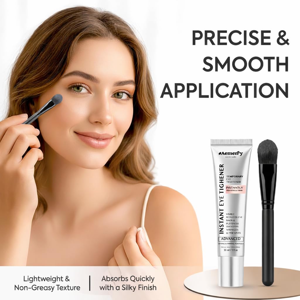 Aemerry brush applicator close-up highlighting precise tip for gentle under-eye placement