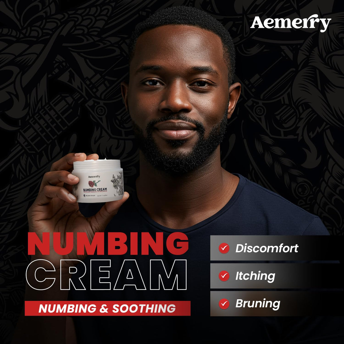 Aemerry cream texture close-up displaying smooth, fast-absorbing formula