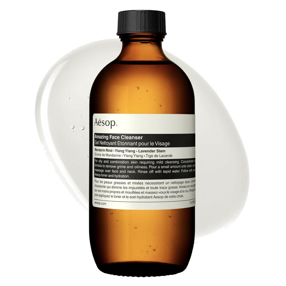 Aesop cleanser front packaging showing clean design and immediate clarity benefit