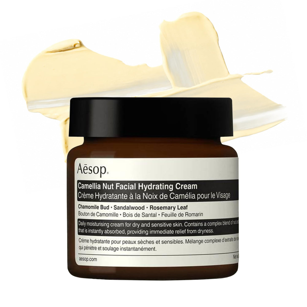 Aesop front packaging showing product and brand for clear shelf presence