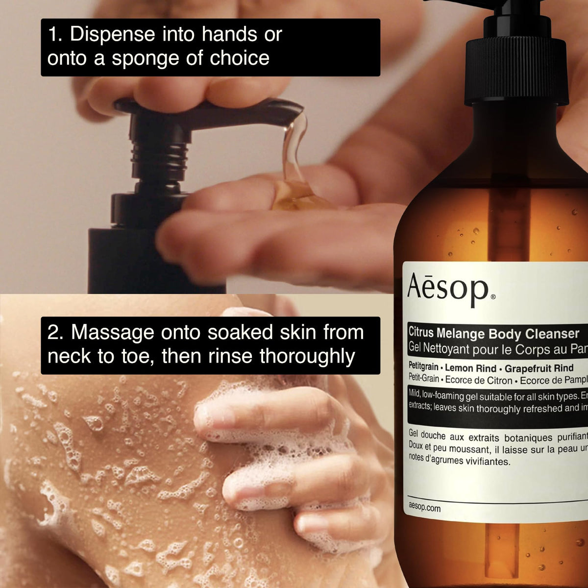 Aesop Citrus Melange in shower setting conveying refreshing aromatic experience