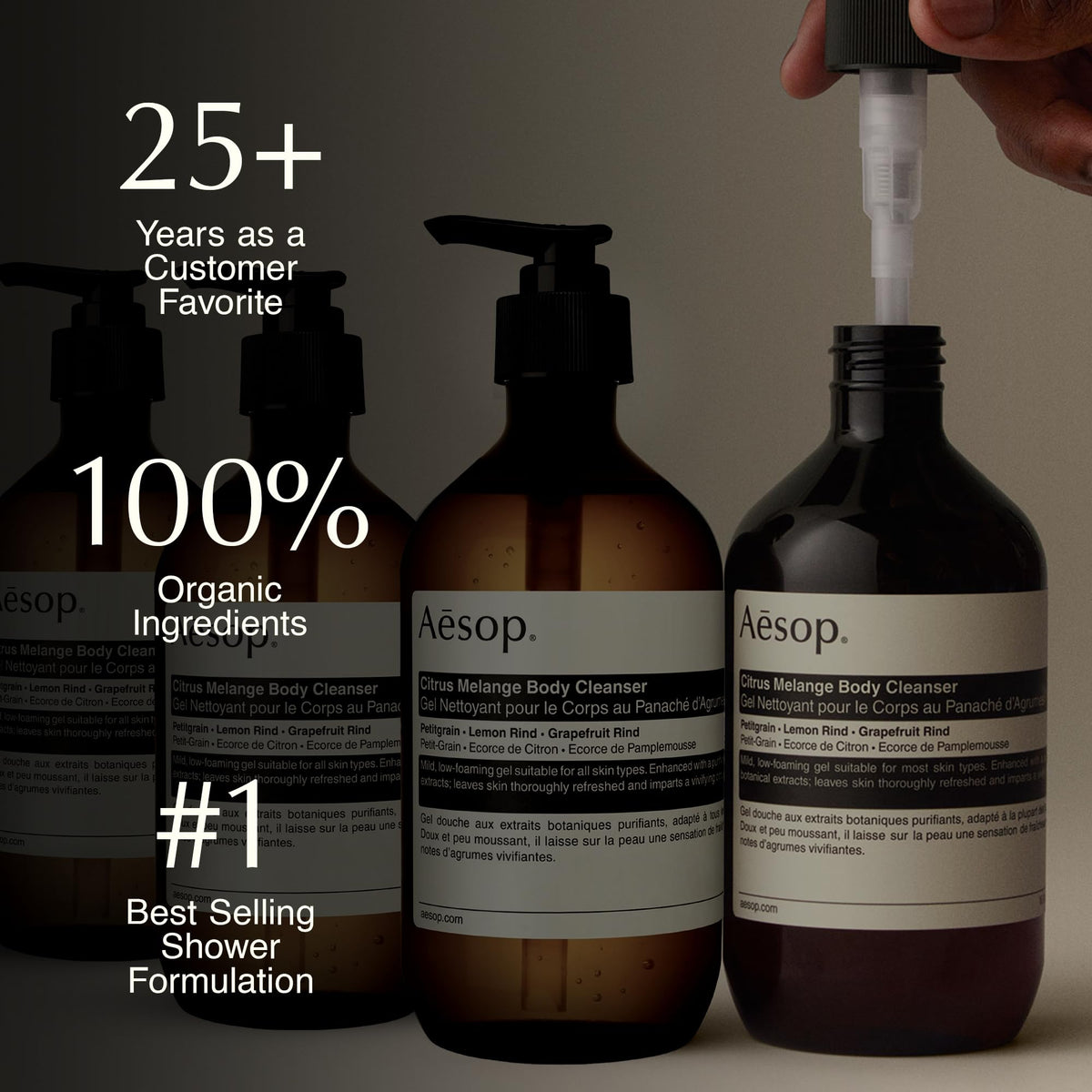 Close-up of Aesop gel texture demonstrating low-foaming gentle cleanse benefit