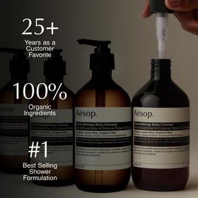 Close-up of Aesop gel texture demonstrating low-foaming gentle cleanse benefit