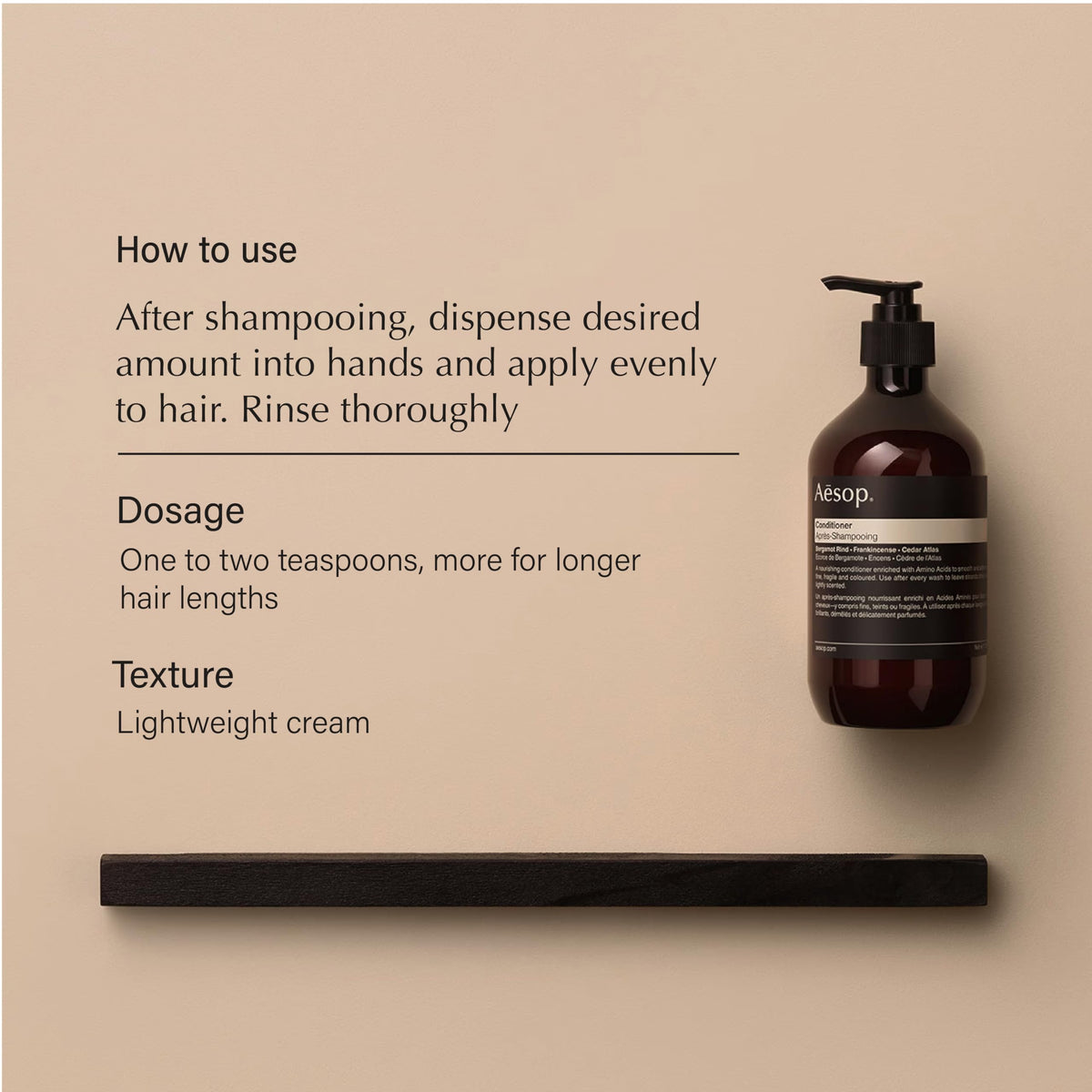 Aesop conditioner creamy application on fingers showing detangling benefit