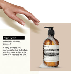 Aesop bottle staged on bathroom shelf showing lifestyle fragrance benefit