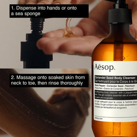 Aesop bottle in hand to show 500 mL scale and everyday size