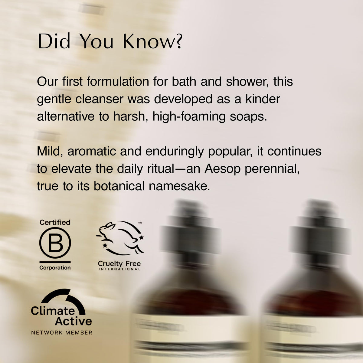 Aesop bottle alongside Eleos sample indicating included extra
