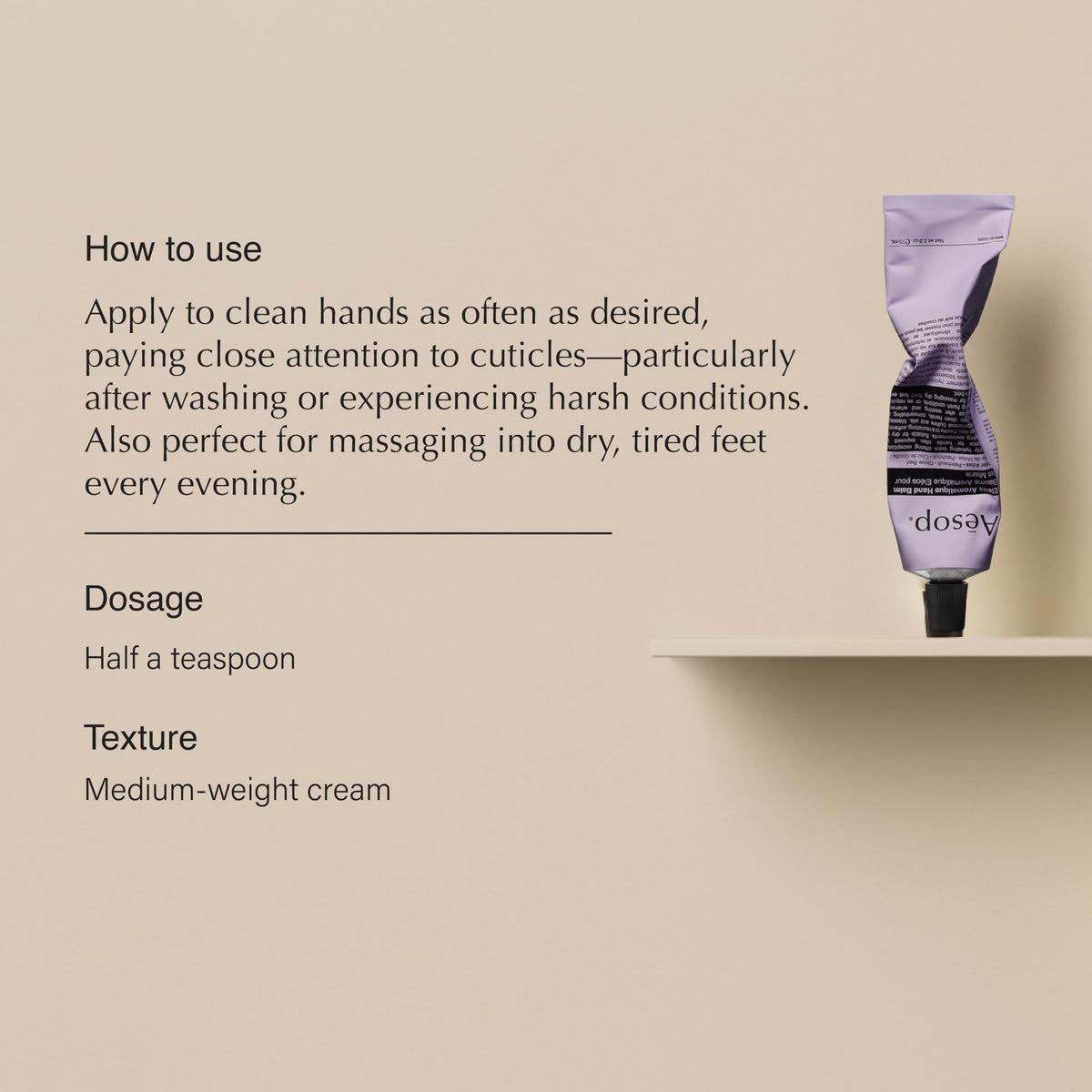 Creamy Eleos balm texture close-up by Aesop illustrating smooth, non-greasy finish