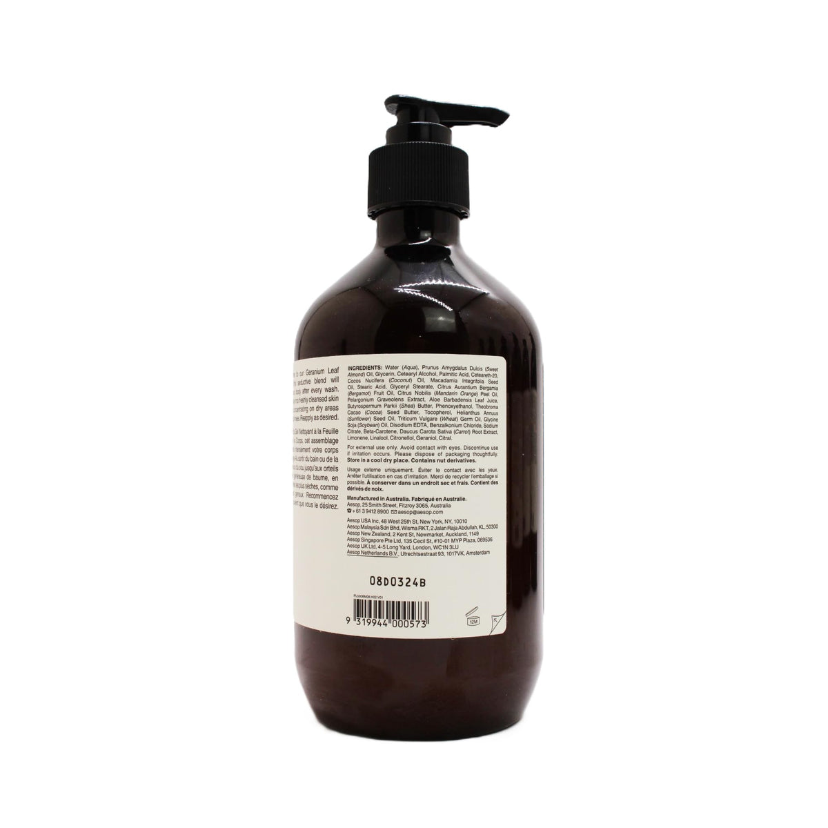 Aesop recyclable bottle label highlighting recycled-plastic packaging advantage