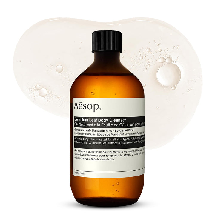 Aesop front packaging of 500ml refill showing product and label benefit: clear recyclable design