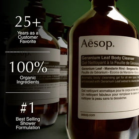 Aesop gel texture poured into palm showing lightweight lather and gentle cleansing benefit