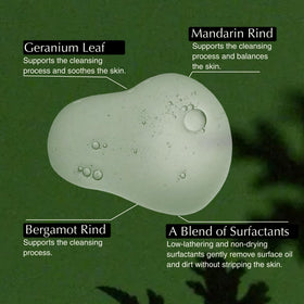 Close-up gel texture showing lightweight lather and gentle cleansing benefit