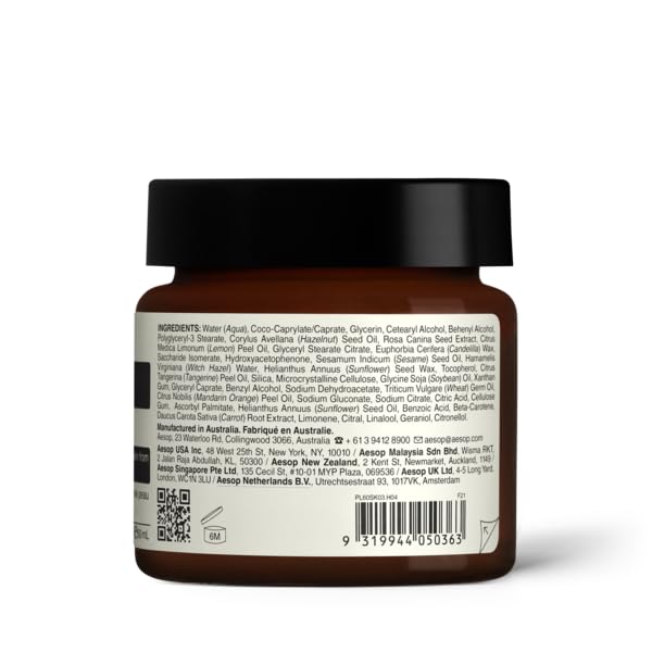 Aesop mandarin cream on bathroom vanity lifestyle shot suggesting daily morning routine