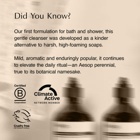 Aesop bottle base showing recycled-plastic mark and sustainability benefit