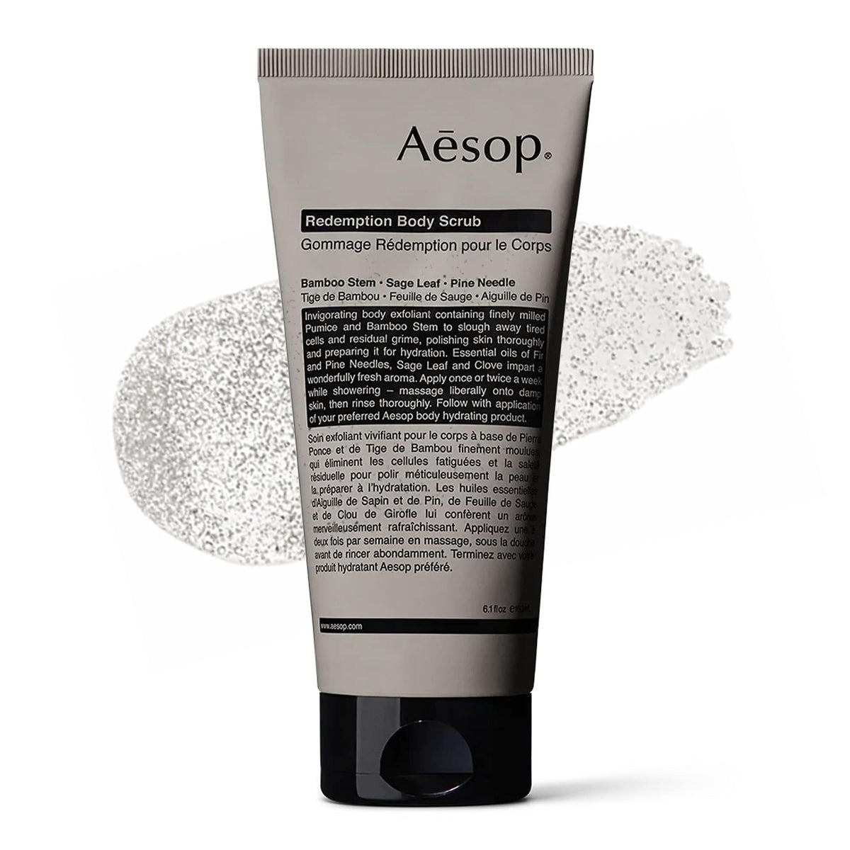 Aesop Redemption Body Scrub jar front view showing elegant packaging and product clarity