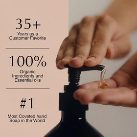 Refilling a pump bottle with Aesop, less waste and convenience benefit